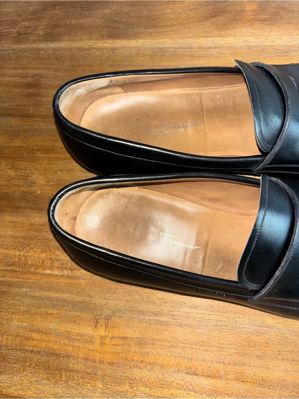 Salvatore Ferragamo Black Leather Penny Loafers